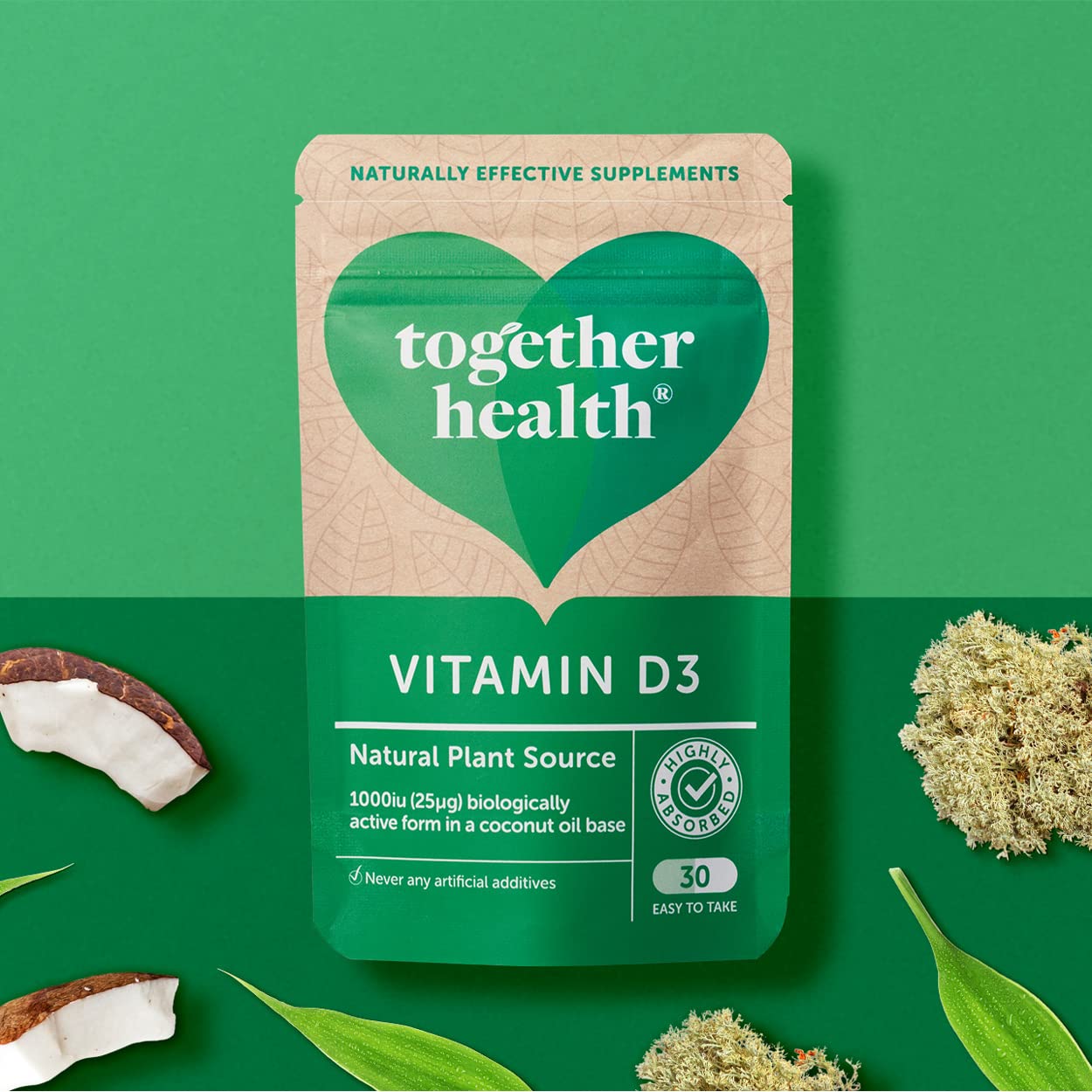 Vitamin D3 – Together Health – 1000iu Vitamin D3 – from Wild-Grown Lichen – Vegan Friendly – Made in The UK – Pack of 3-90 Vegecaps