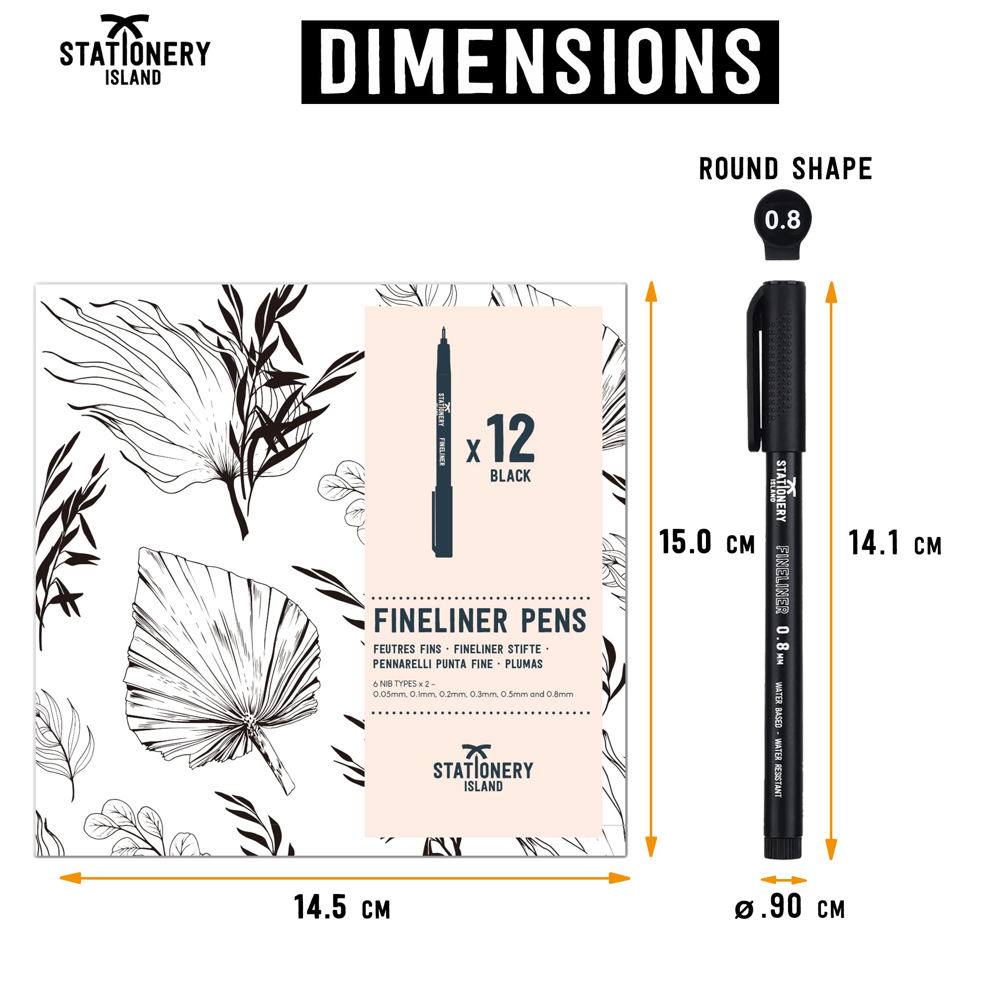 STATIONERY ISLAND Black Fineliner Pens - Set of 12 - Assorted Nibs - Fine Tip - For Sketching, Inking, Bullet Journal, Drawing, Writing, Manga and Graphic Design