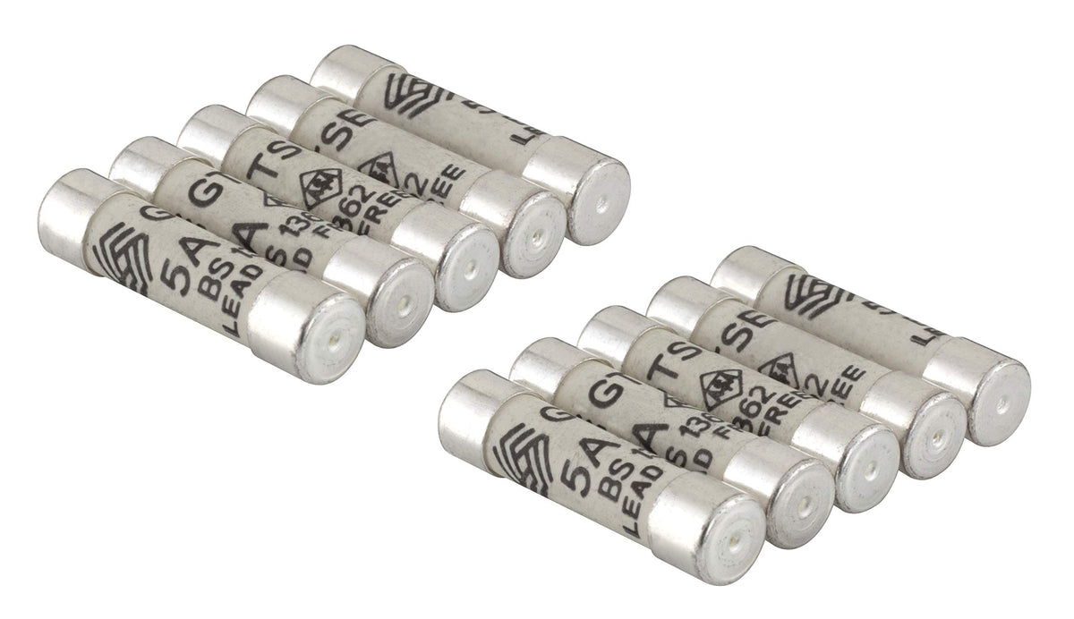 GTSE 5A Electrical Fuses, Pack of 10 Household Domestic Mains Plug Ceramic Fuses, 240V, BS 1362 Compliant