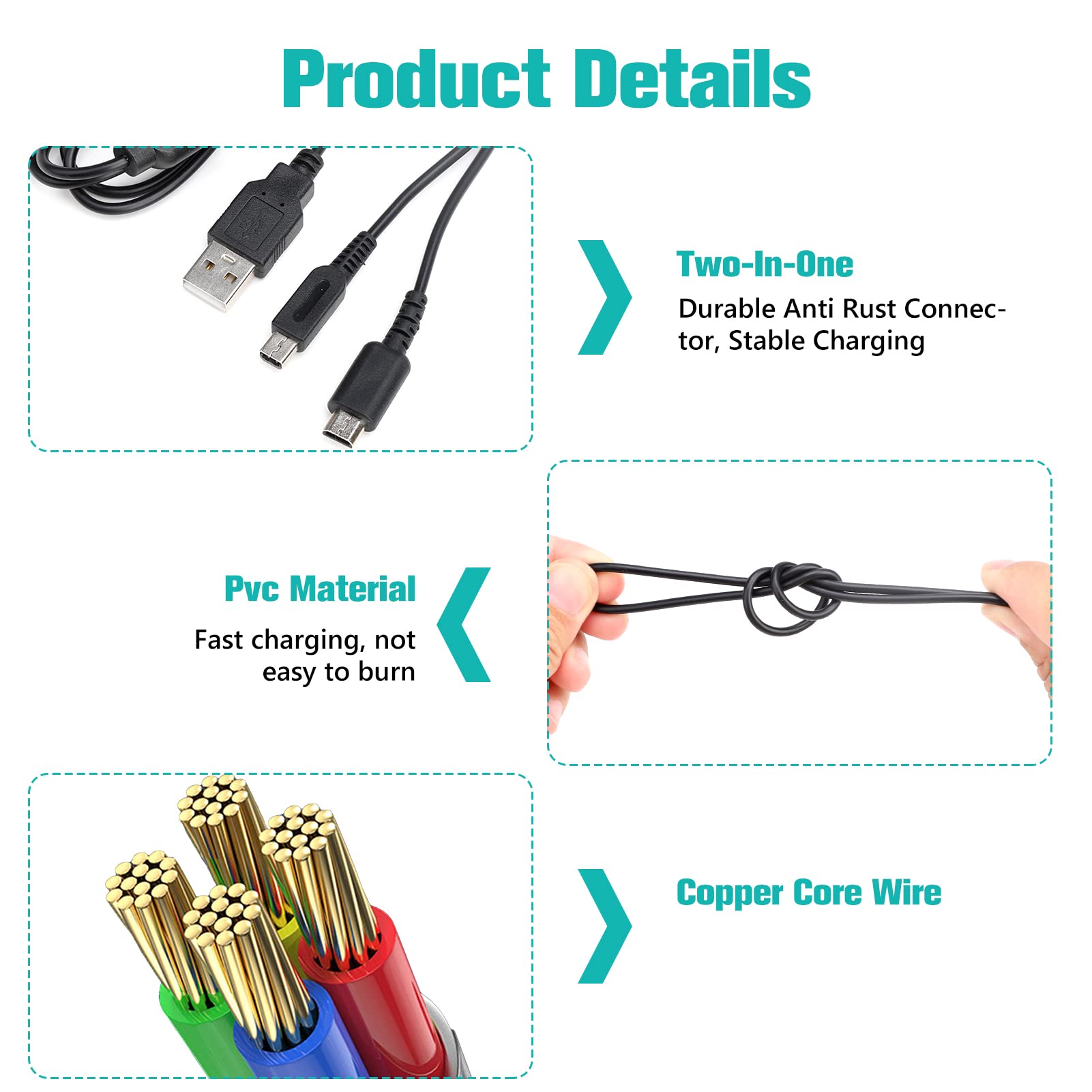 2-in-1 Nintendo Charger Cable - Universal Charging Solution for DS Lite, 3DS, New 3DS XL, 2DS, DSi & More - Simultaneous Play & Charge - Durable, Flexible Design