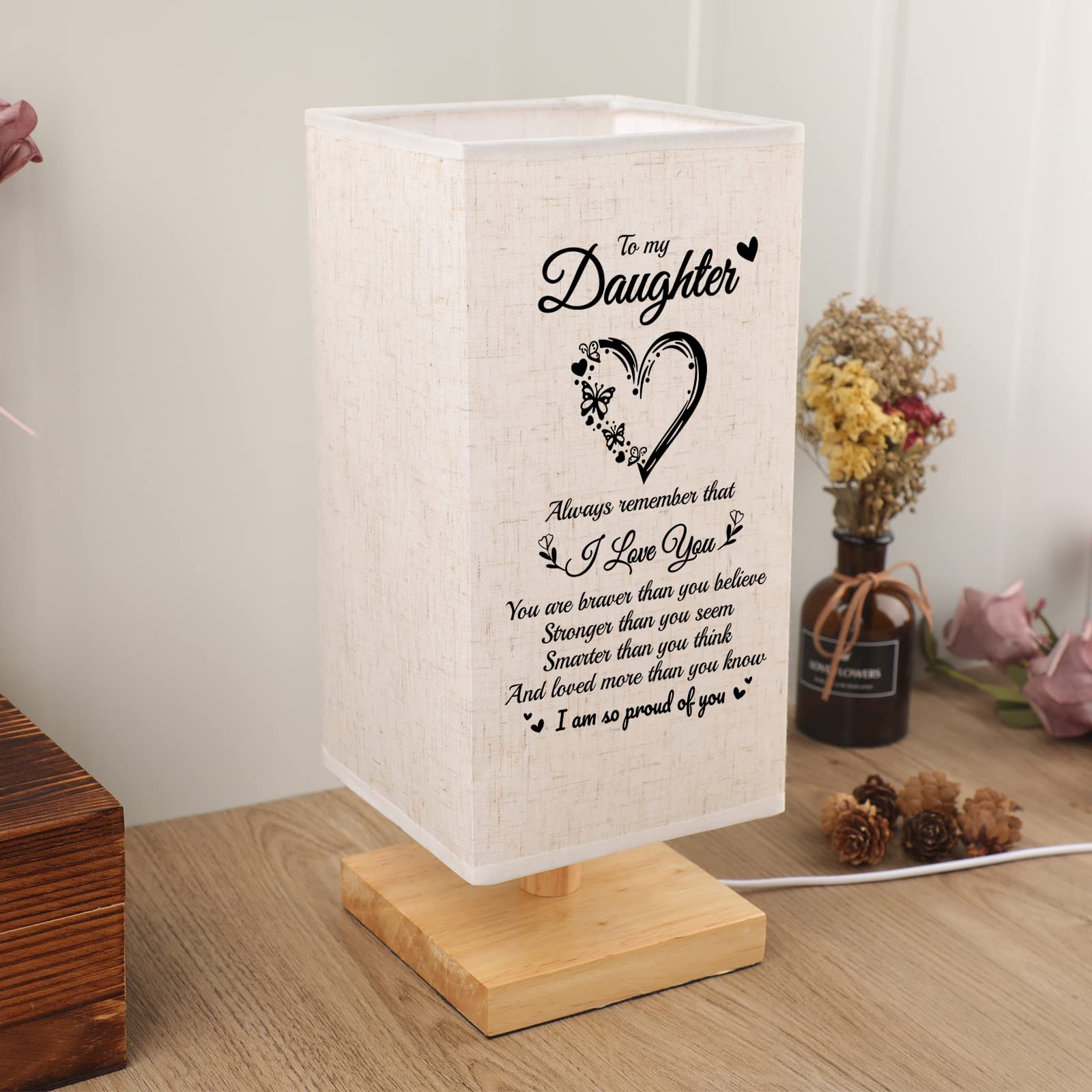 blumuze Daughter Gifts, Personalised Table Lamp Gifts for Daughter from Mum Dad, Daughter Birthday Christmas Graduation Anniversary Wedding Gifts, Fabric Wooden Desk Lamp Presents for Daughter