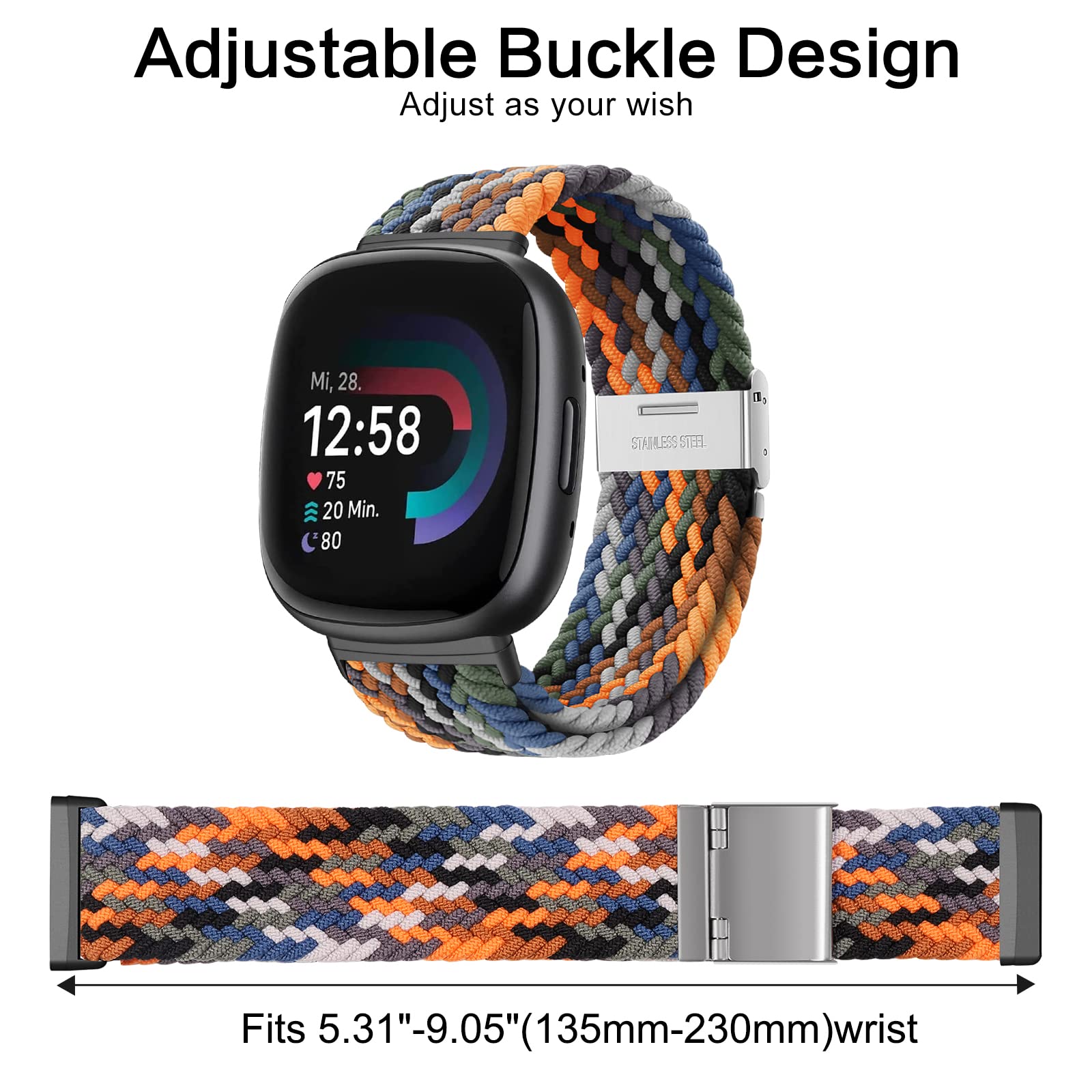 YASPARK Compatible with Fitbit Versa 4/Fitbit Versa 3/Fitbit Sense 2/Fitbit Sense, Soft Elastic Nylon Sport Replacement Band for Fitbit Versa 4, Fitbit Versa 3, Fitbit Sense 2, Fitbit Sense