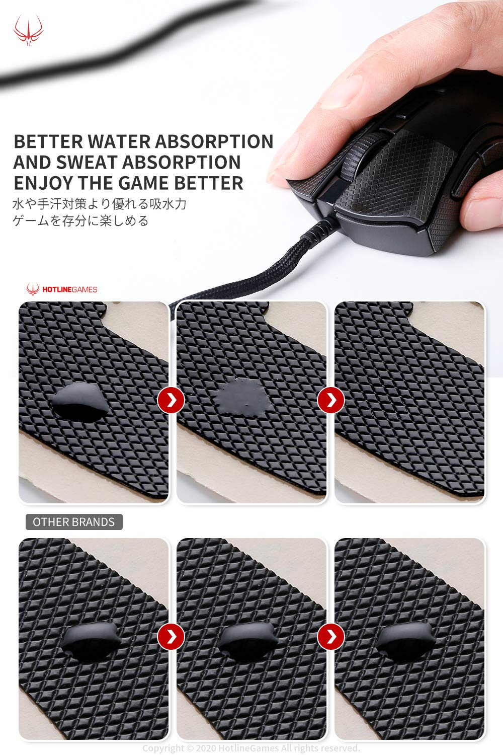 [ Grip Upgrade ] Hotline Games 2.0 Plus Anti Slip Grip Tape Compatible With Logitech Gaming Mouse Skins, Cut to Fit, Easy to Apply (for G502 Wired / G502 Wireless, Black)