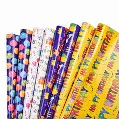 Birthday Gift Wrapping Paper, 8 Pack 70x50cm Folded Sheets with Free Birthday Card for Men, Women, Kids Presents Wrap