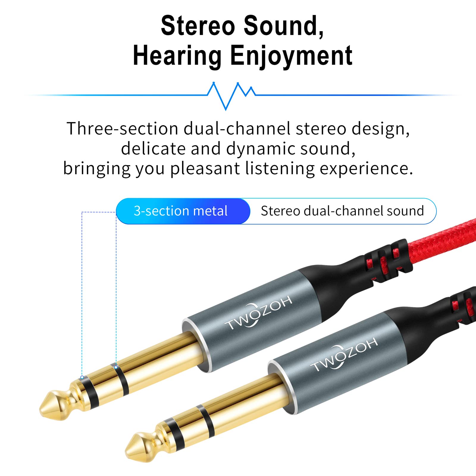 Twozoh Jack 6.35mm to 6.35mm Balanced TRS Stereo Audio Cable, Male to Male 1/4 Inch Guitar Cable 0.5M (Profesional/HiFi)