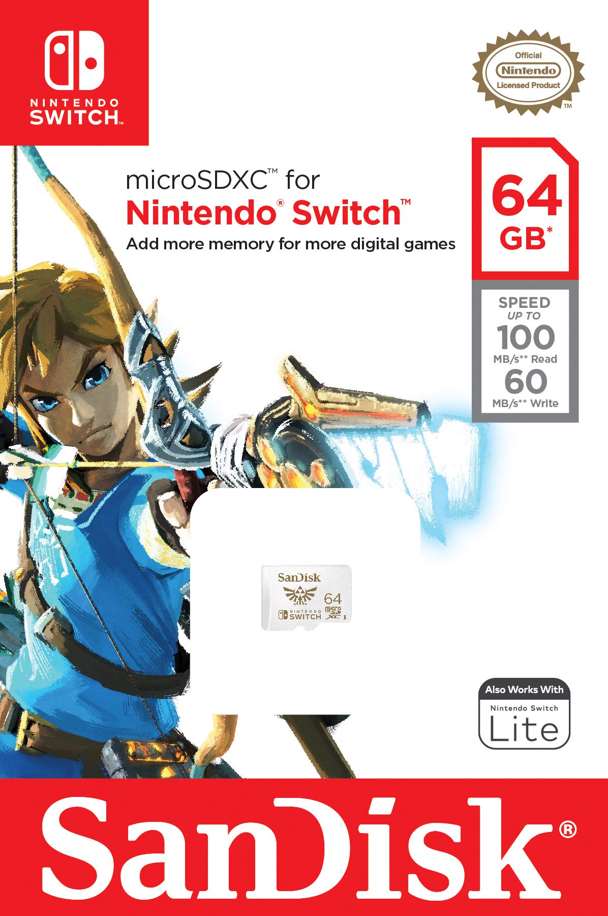 SanDisk 64GB microSDXC card for Nintendo Switch consoles up to 100 MB/s UHS-I Class 10 U3