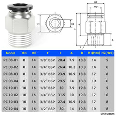 TAILONZ PNEUMATIC Copper Male Elbow 10mm Tube OD x 1/8 BSP Push to Connect Fittings PC10-01 (Pack of 2)