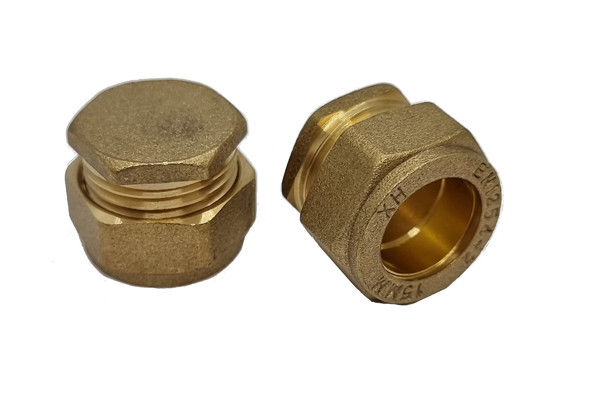 Pipestation® 15mm Brass Compression Stop END Blank Cap for Copper Pipe - Pack of 2