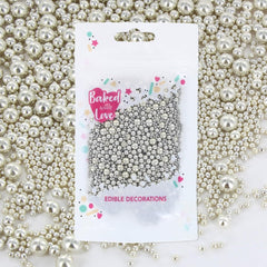 Silver Pearl Sprinkles By Baked With Love   75g   Silver Sugar Cake Sprinkles, Edible Cake Decorations, Sugar Balls For Cupcakes