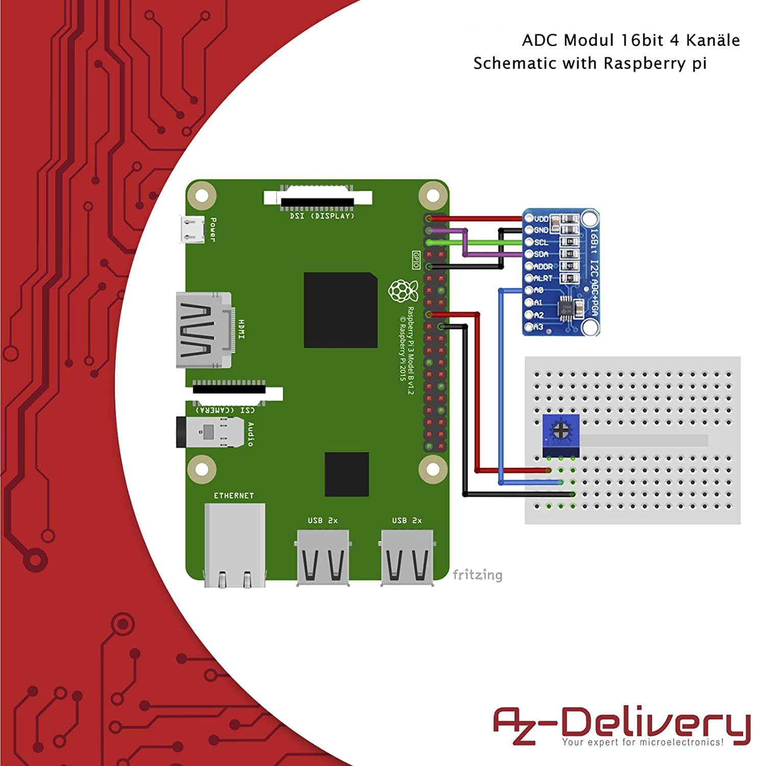 AZDelivery ADS1115 ADC Analog to Digital Converter 16bit 4-Channel Module compatible with Arduino and Raspberry Pi including E-Book!