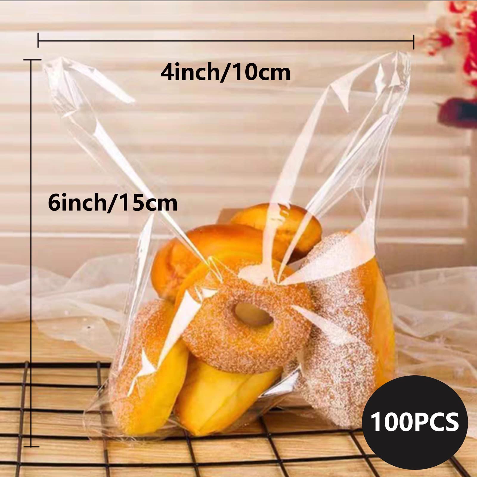 Cellophane Bags Pack of 100 (4 x 6 Inches) - Small Cellophane Sweets Cookies Bags, Self Seal Clear Adhesive Plastic Bags for Cookies, Sweets, Gifts, Jewellery, Soap, Chocolates