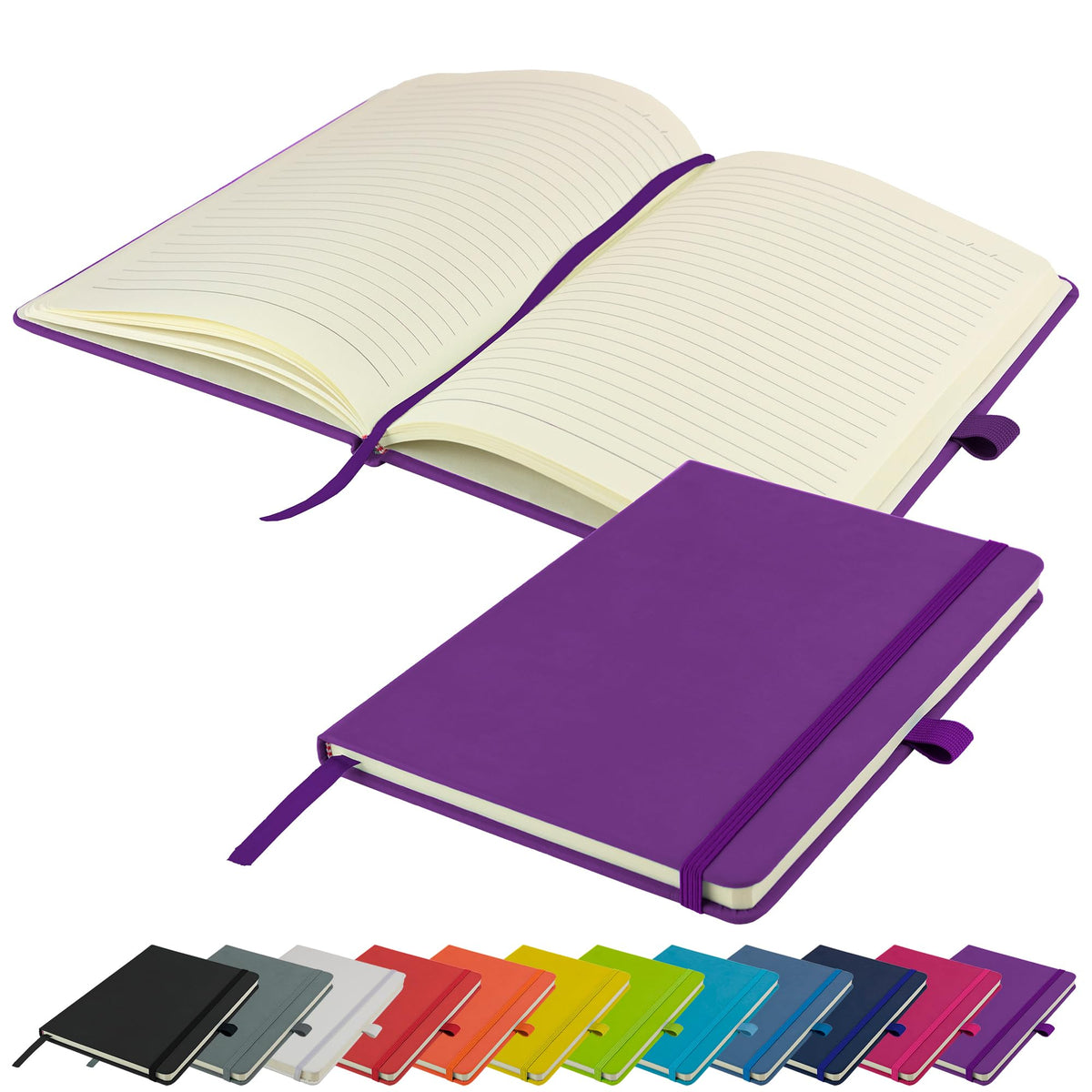 A5 Notebook Writing Pad New Lined Hardback Journal Notepad Notes Diary Pad (Purple)