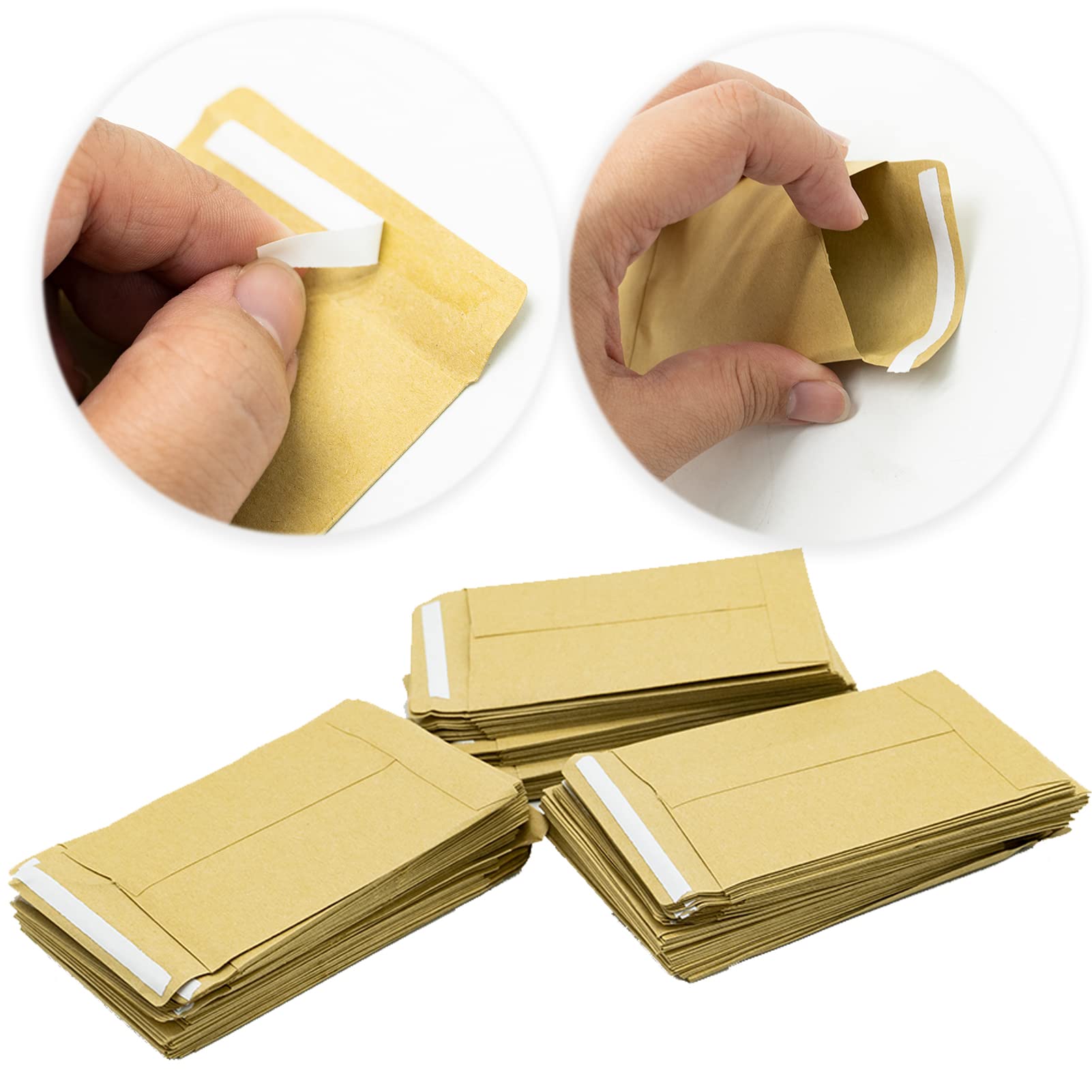 SZXMDKH 150 Pcs Small Seed Envelopes, Self-Adhesive Mini Brown Envelopes Kraft Paper Money Envelope Small Items Coins Stamps Cards Seeds 9 x 6 cm (3.54 x 2.36 inch), Yellow kraft paper (npzxf0150)