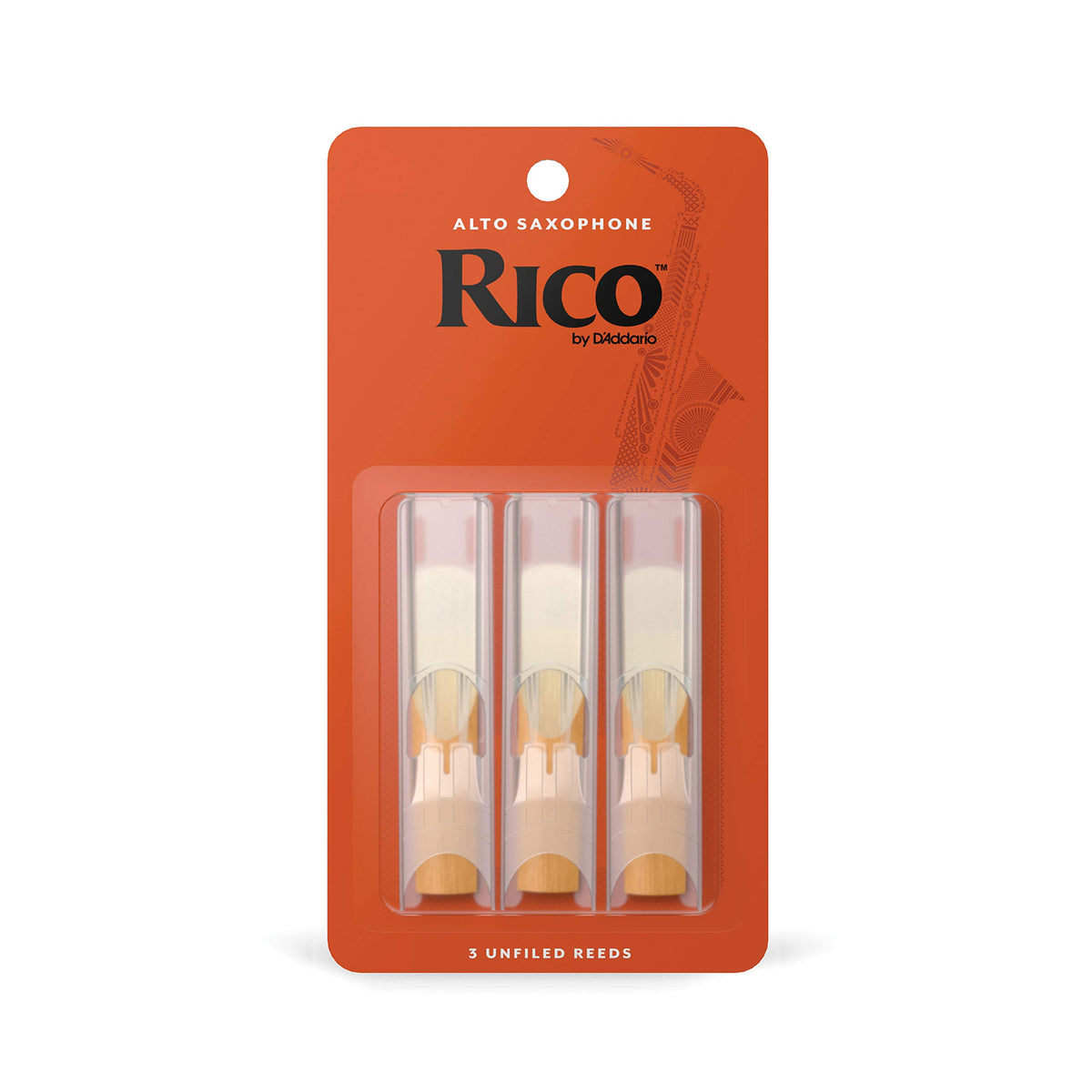 Rico Saxophone Reeds - Reeds for Alto Saxophone - Thinner Vamp Cut for Ease of Play, Traditional Blank for Clear Sound, Unfiled for Powerful Tone - Alto Sax Reeds 3.5 Strength, 3-Pack