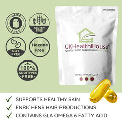 UKHealthHouse Evening Primrose Oil – EPO Capsules, 1000mg x 90 Softgels – High Strength Omega 6 GLA Content – Great for Skin, Immune System, Hormonal Pain, Hot Flushes & Women’s Health