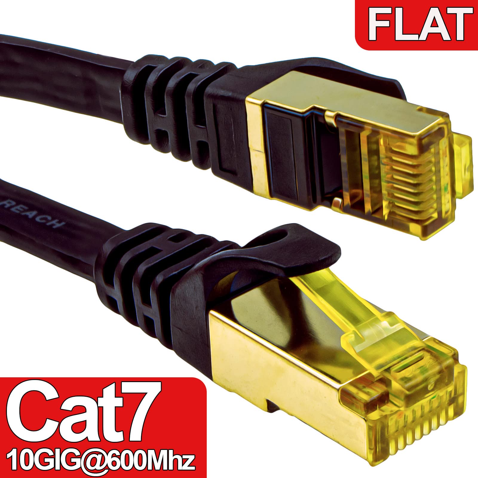 kenable FLAT CAT7 FTP Shielded 600MHz 10Gbps Ethernet LAN Cable RJ45 0.5m Black [0.5 metres]