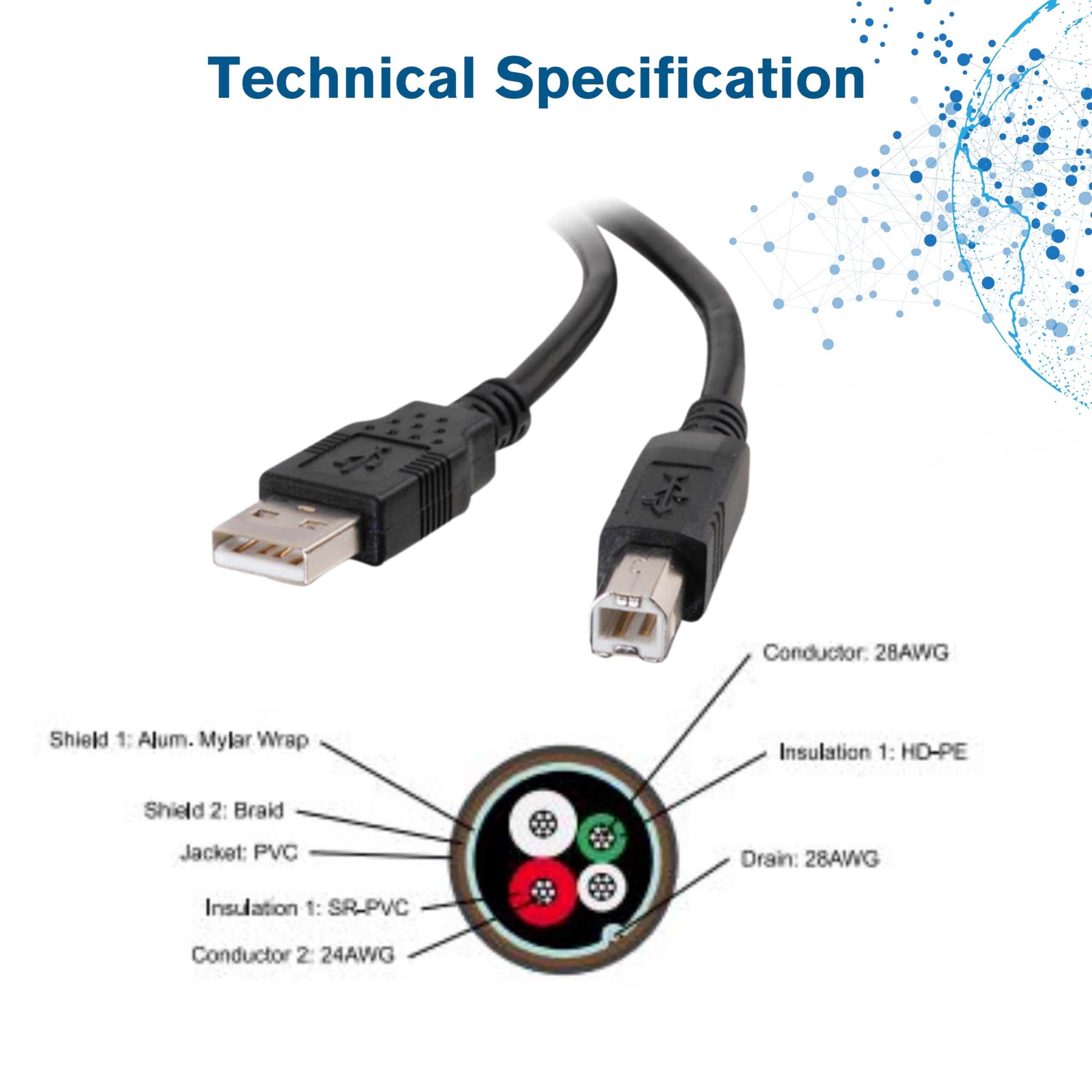 C2G 1M USB Printer Cable, USB 2.0 A to B Lead. Compatible with printers and scanners from HP, Epson, Brother, Samsung, Cannon and all other USB A/B devices, Black