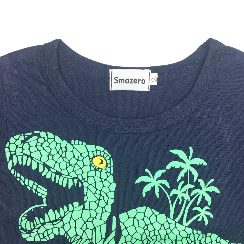 Boys Pyjamas Set Dinosaur Print Kids Pjs Pajama Short Sleeve Cotton Sleepwear Tops Shirts & Pants Nightwear Children Outfit - Deep Blue 02 - 4-5 Years