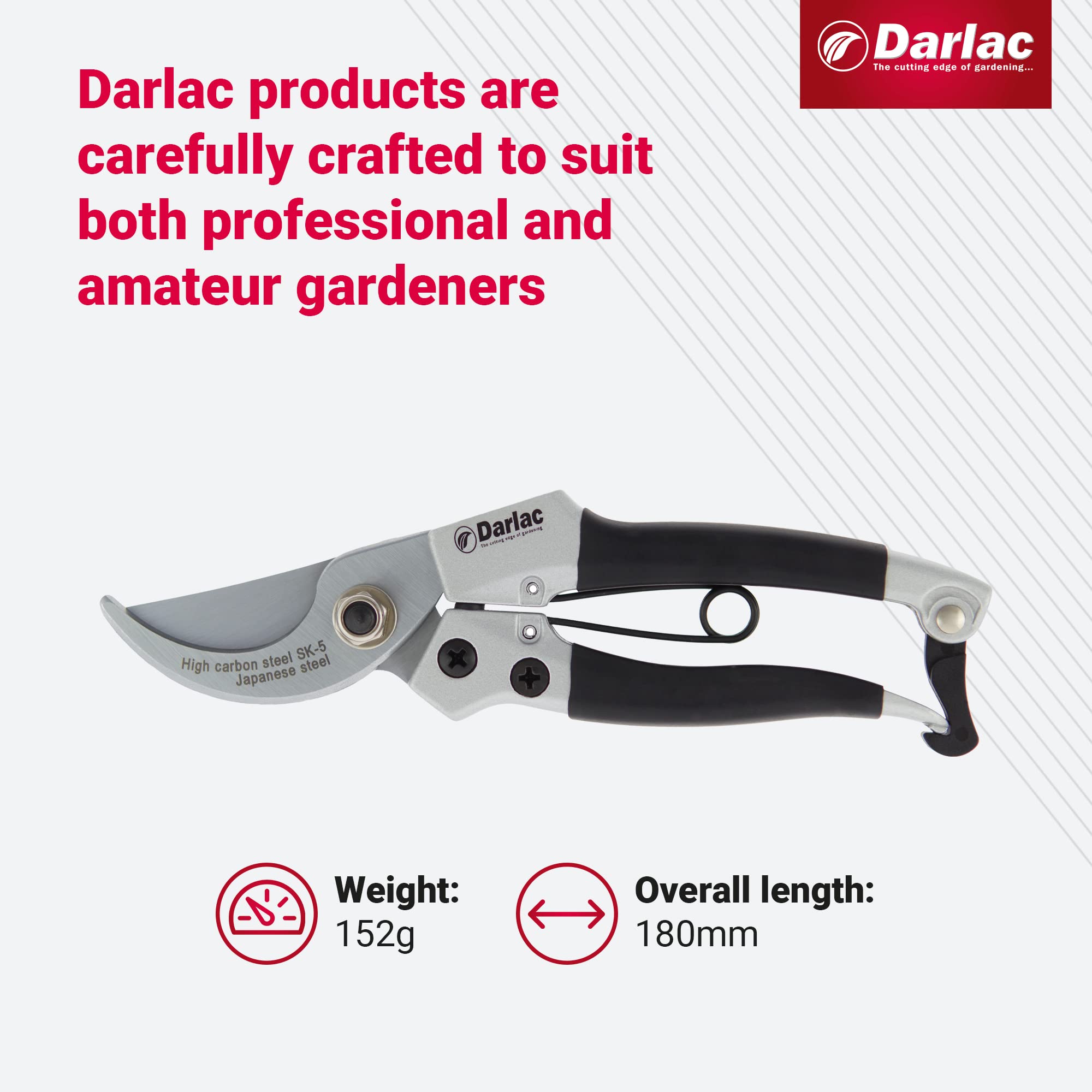 Darlac Compact Pruner - Razor-Sharp Bypass Pruners for General Pruning - 16mm - Lightweight Ideal for Fine Or Delicate Pruning and Small or Medium Hands - SK5 High Carbon Japanese Steel
