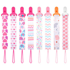 8 Pack Dummy Clip Girls,Pacifier Holders Leashes Set Soother Chains Holder Pacifier Clips Dummy Strap Pacifier Gag Strap Soother Clips for Baby Teething Toys Baby Shower