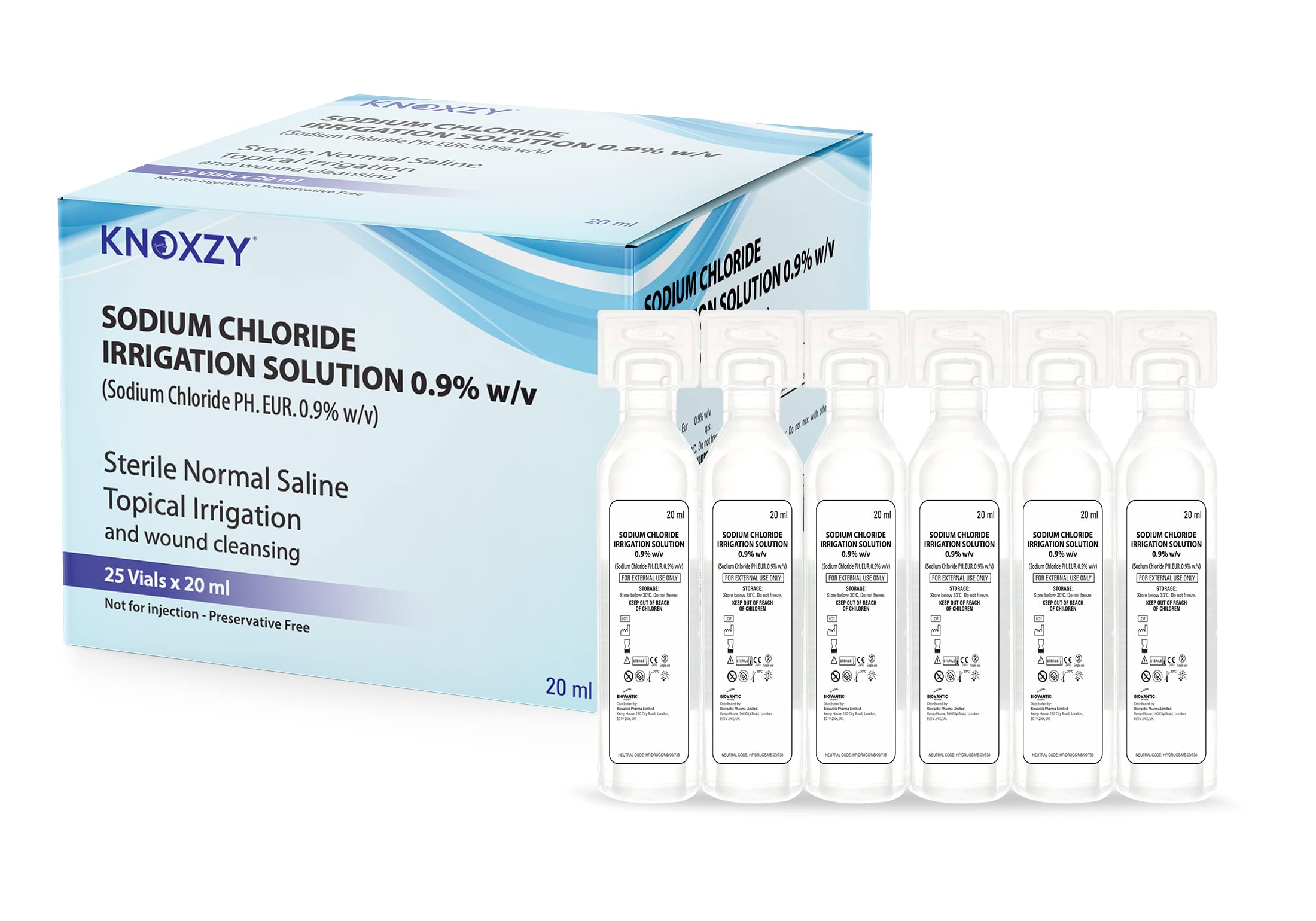 KNOXZY Sterile Saline Pods   Eye Wash   Wound Cleansing   Topical Irrigation   25 x 20 ml sterile Pods