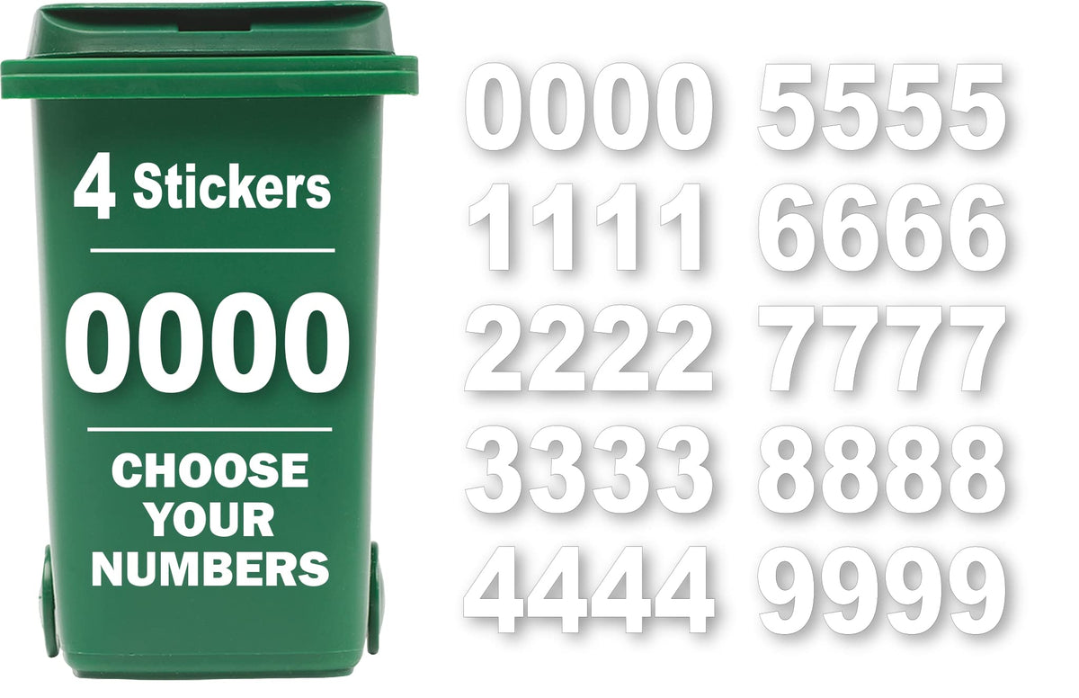 4 Pack Wheelie Bin Numbers for Bins - Choice of Numbers 0-9 - Wheelie Bin Stickers for Wheelie Bins Bin Number Stickers Vinyl 18cm Bin Sticker Easy to Apply Sticky Numbers Bin Numbers (Number 0)