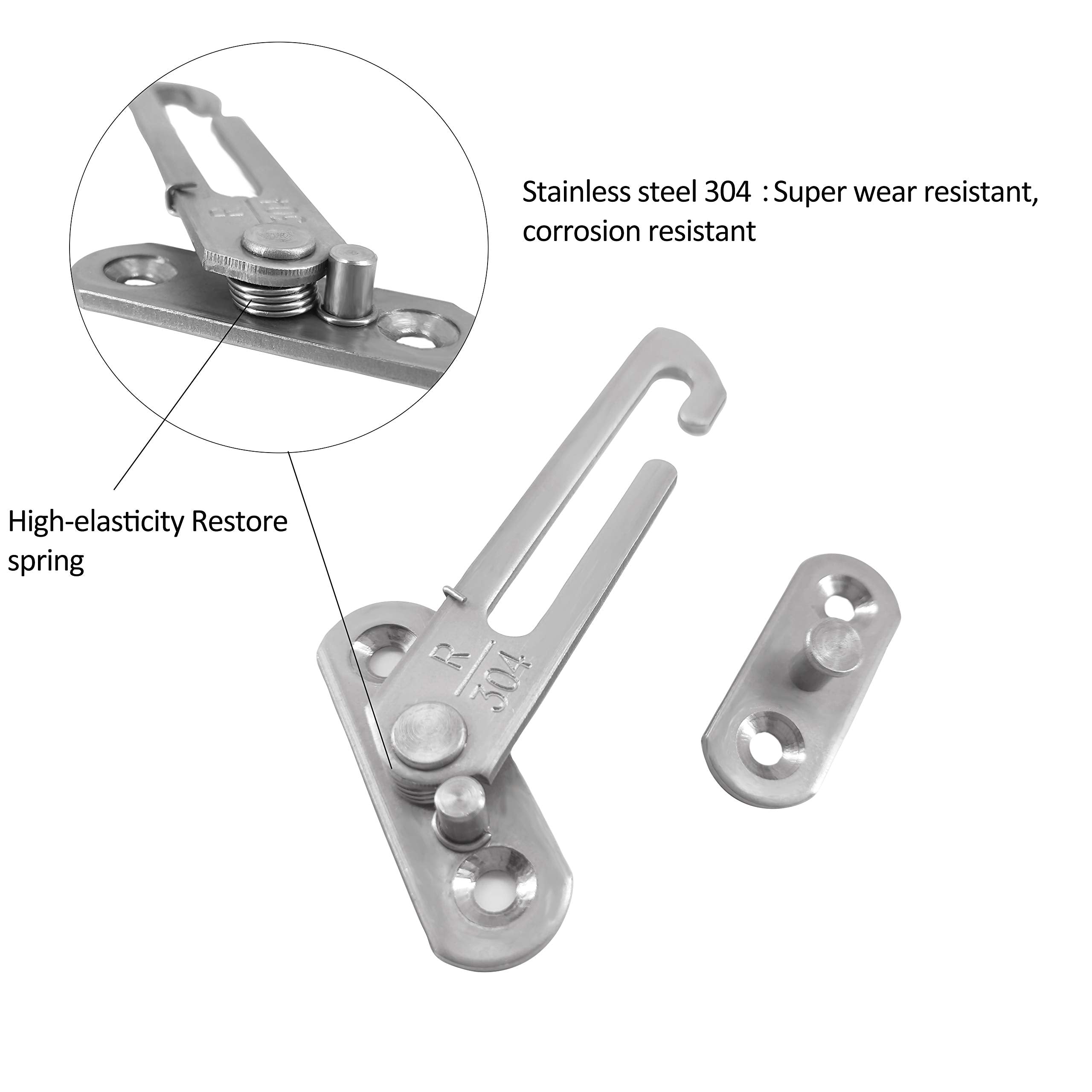 2 Pairs Window Restrictors Locks,Aongray Window Restrictor Hook Window for UPVC Stainless Steel 304 Security Lock Child Lock Restrictor catch Safety Catch with Screws (Silver,2 pairs)