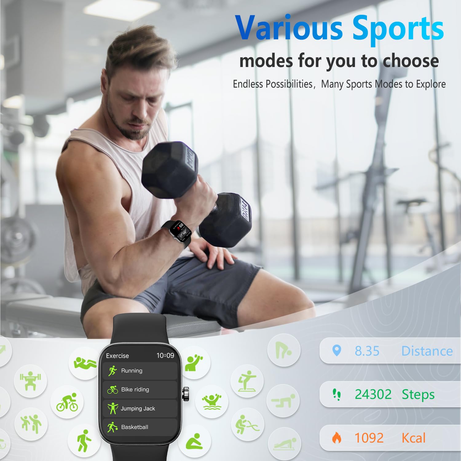 ASWEE Smart Watch for Men Women Answer/Make Calls, 1.85 inches Smartwatch, Fitness Tracker Watch with Heart Rate Sleep Monitor, Multiple Sport Modes, IP68 Waterproof Step Counter Watch for Android IOS