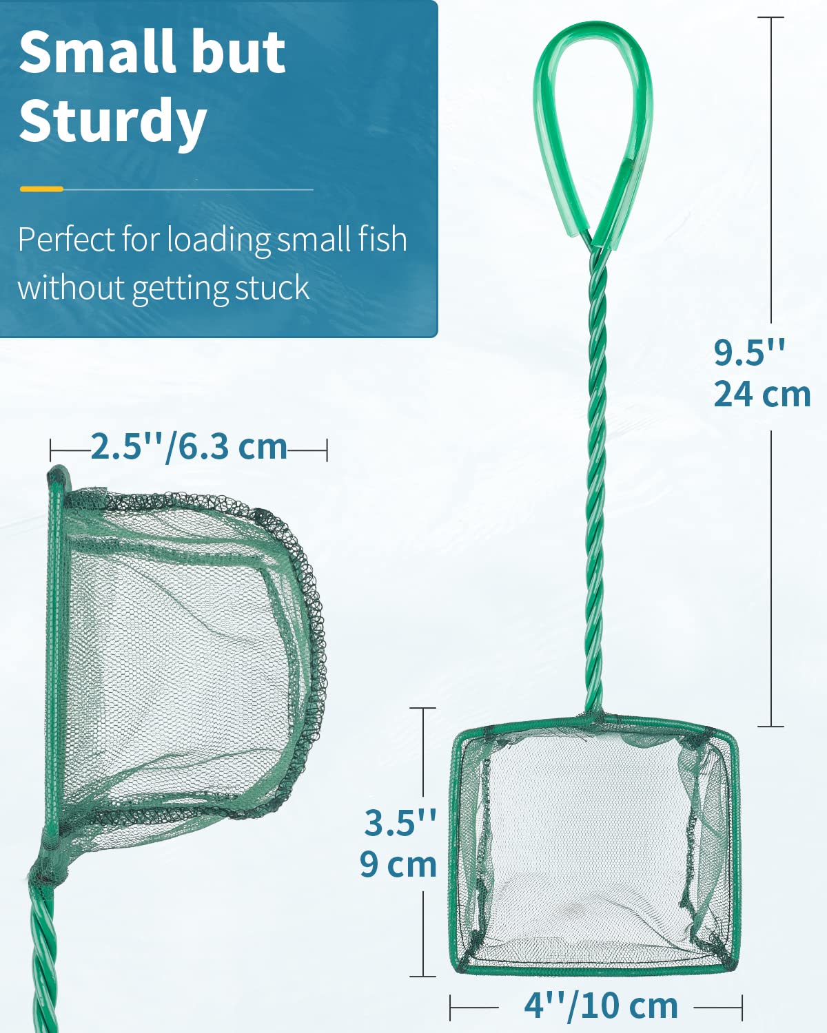 Uniclife 10 cm Aquarium Fish Net with Braided Metal Handle Small Square Net with Soft Fine Mesh Sludge Food Residue Wastes Skimming Cleaning Net for Fish Tanks Small Koi Ponds and Pools