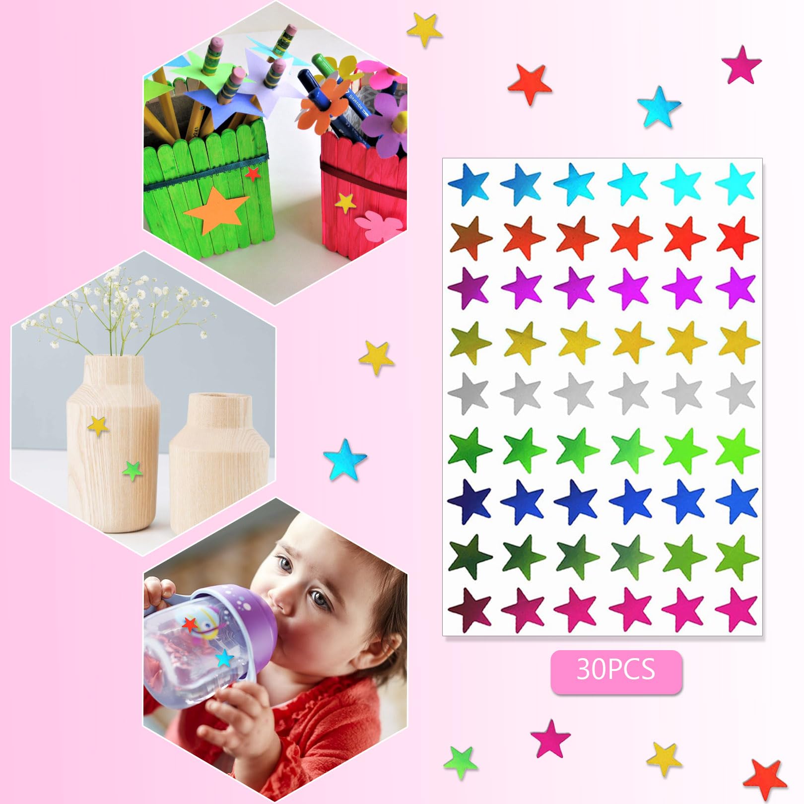 NAYAGOGO 1620 Pcs/ 30 Sheets Star Stickers Labels, Coloured Star Metallic Stickers Reward, 9 Assorted Colors Star Stickers Colorful Reward Stickers, for Teacher Classroom School Office