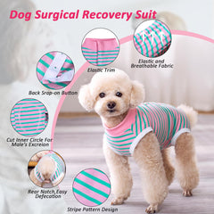 Lyneun Dog Recovery Suit, Striped Dog Surgical Recovery Suit, Soft Dog Surgical Bodysuit, Recovery Suit Dog After Surgery For Allergies, Wound Protection, Cone Alternative (Pink, Small)