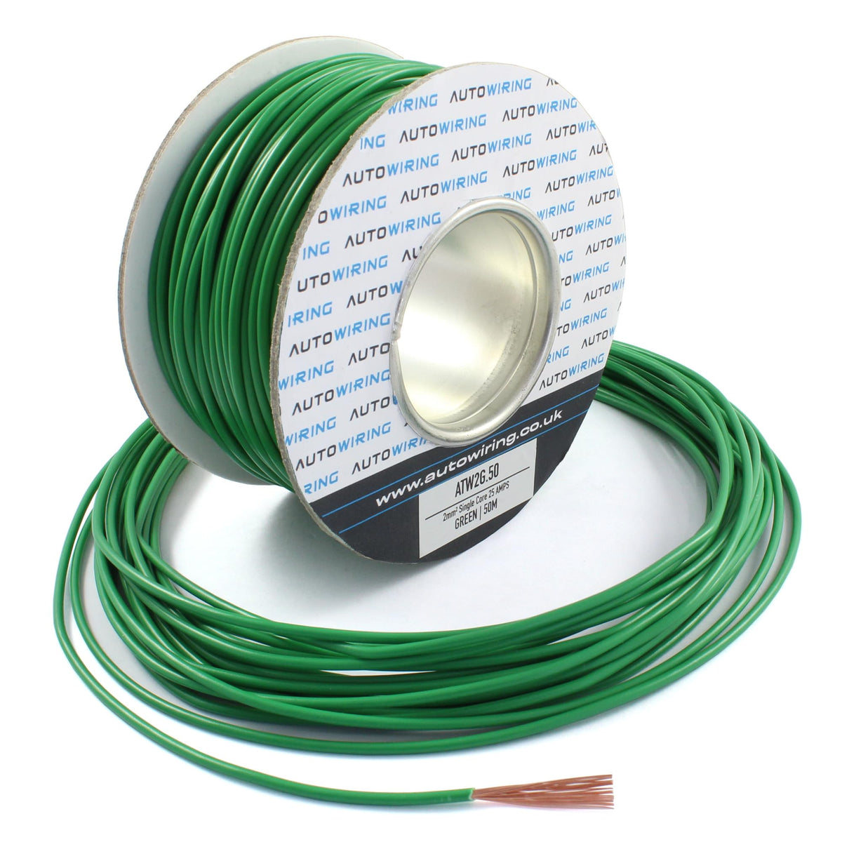 25 AMP Rated 2mm² Single Core Stranded Copper Cable 12v 24v Thin Wall Wire (10M 20M 50M 100M) (GREEN, 10M Coil)