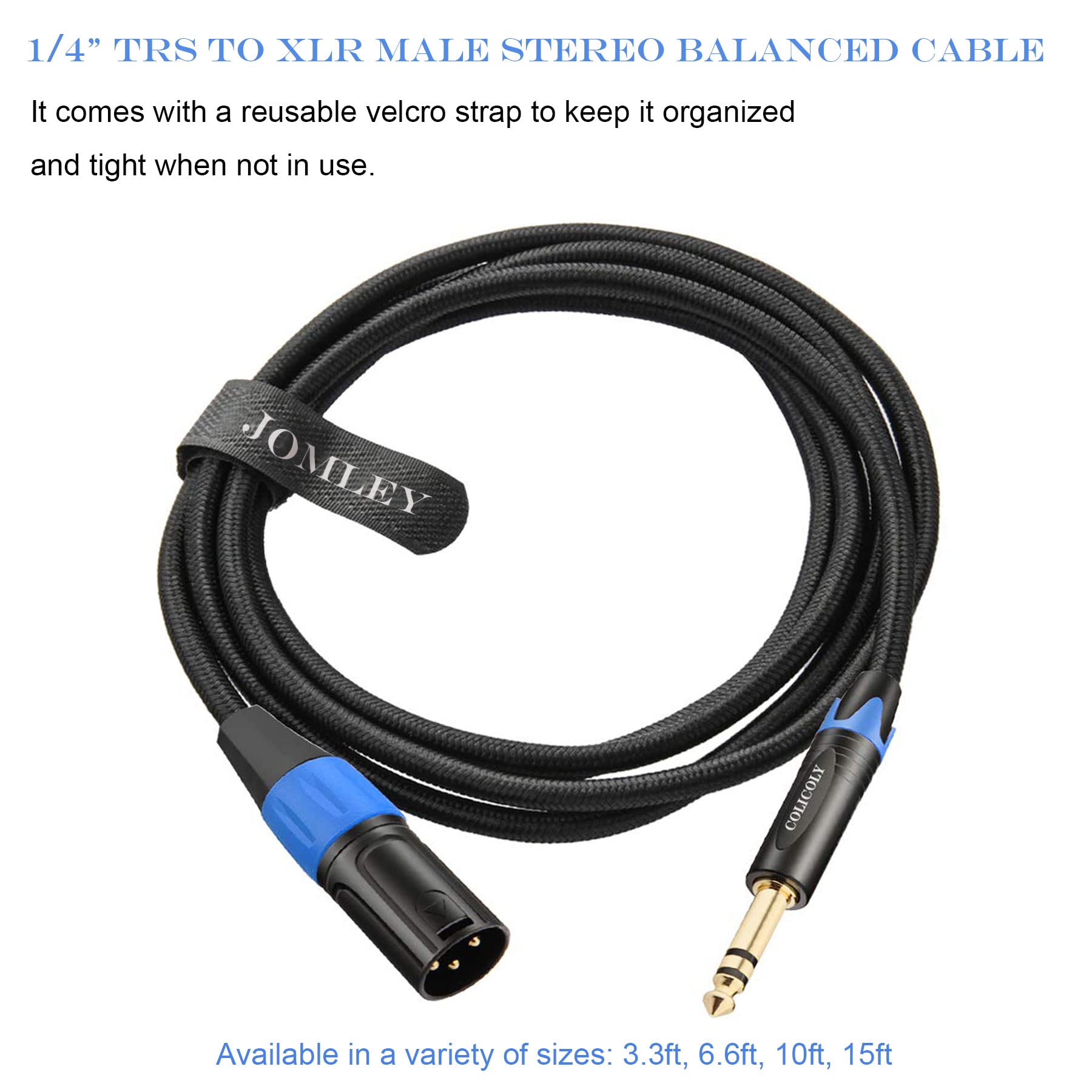 JOMLEY XLR to 6.35mm Jack Cable, 1/4 inches TRS to XLR Male Stereo Balanced Cable, 6.35mm TRS to XLR Male Interconnect Cable Nylon Braided 3-Pin Interconnect Patch Cord - 2M/6.6ft