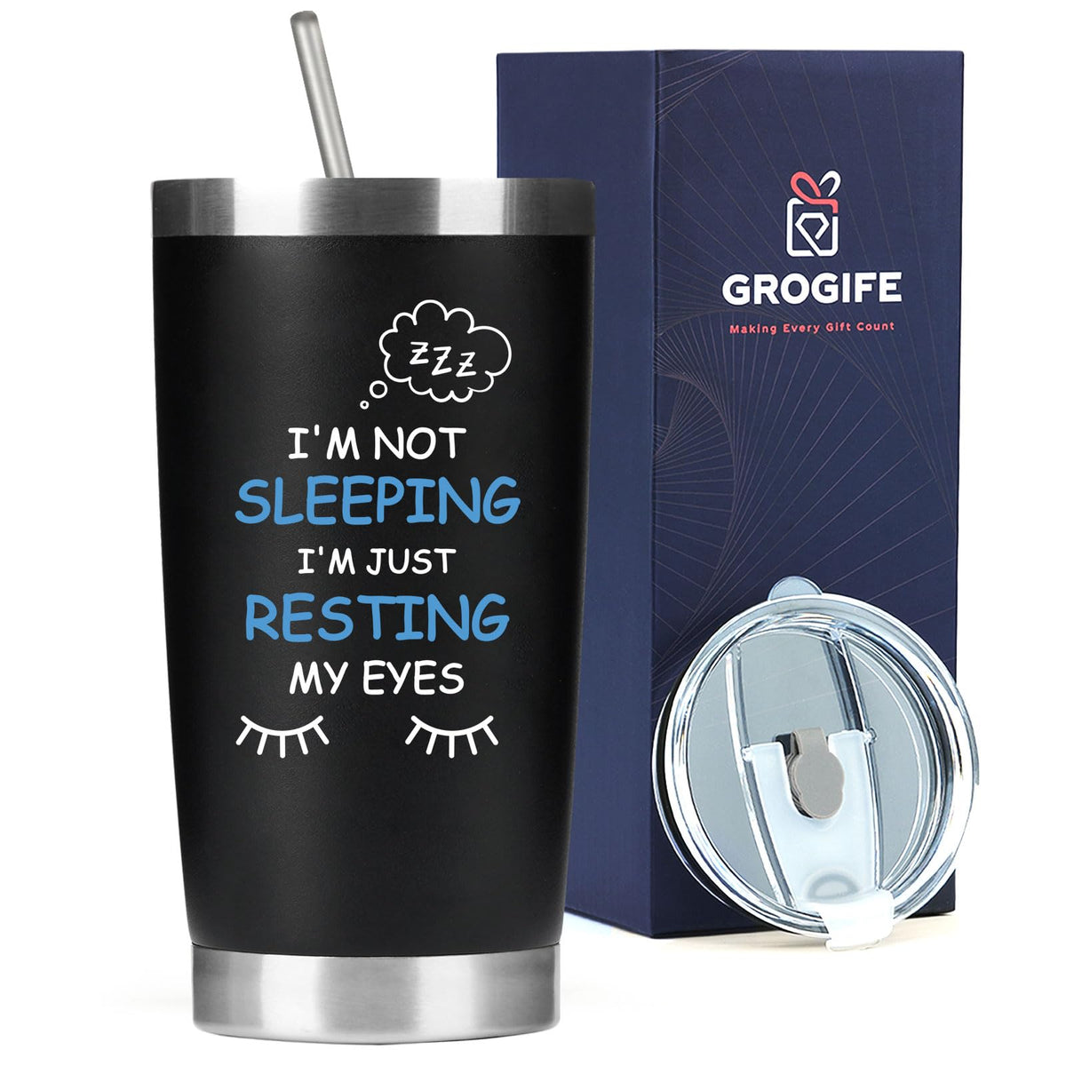 Grogife Mens Gifts for Men Him Dad Grandad - I'm Not Sleeping Tumbler Gifts for Men, Funny Gifts for Men Who Have Everything, Birthday Gifts for Men, Travel Mug & Coffee Cup 600ml