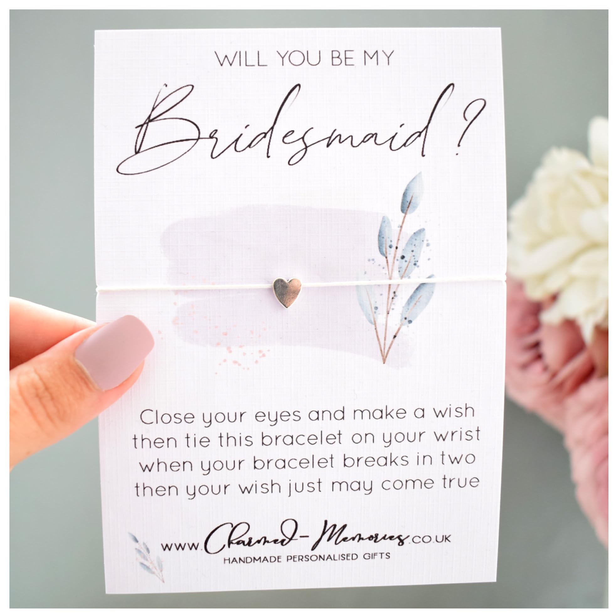 Will You Be My Bridesmaid? Wish Bracelet   Bridesmaid Proposal   Lilac Modern Watercolour Design   Tibetan Charm. Wish String Cord Bracelet. Modern Greeting Card