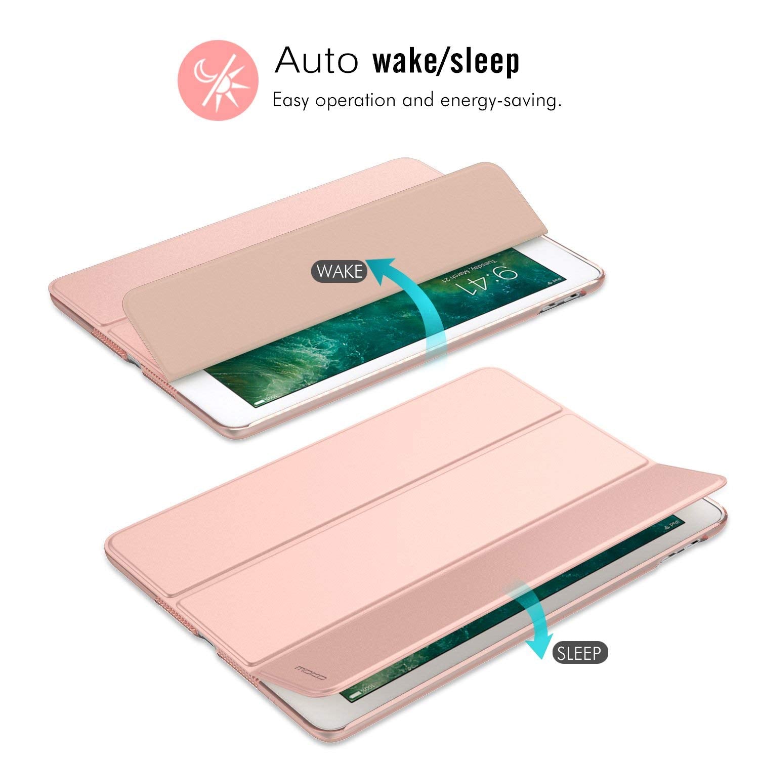 MoKo Case Fit 2018/2017 iPad 9.7 5th / 6th Generation, Slim Lightweight Smart Shell Stand Cover with Translucent Frosted Back Protector Fit Apple iPad 9.7 Inch 2018/2017, Rose GOLD(Auto Wake/Sleep)