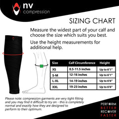 NV Compression Essential Race and Recover Calf Guards/Sleeves (PAIR) 20-30mmHg - For Sports Recovery, Shin Splints, Medical, Work, Flight - Running, Cycling (S.Blk, XXL)