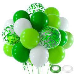 NEBURORA Green and White Balloons 60 Pcs 12 Inch St. Patrick's Day Confetti Latex Balloons Set for Irish Saint Patty's Day Parade Green-Themed Party Decorations Supplies