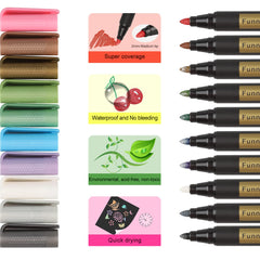 Funnasting Metallic Marker Pens, Set of 10 Assorted Colours Painting Pens Art Pens, Scrapbook Accessories, Card Making, DIY Photo Album, Plastic, Glass, Metal, Stone, Clothes and Pottery