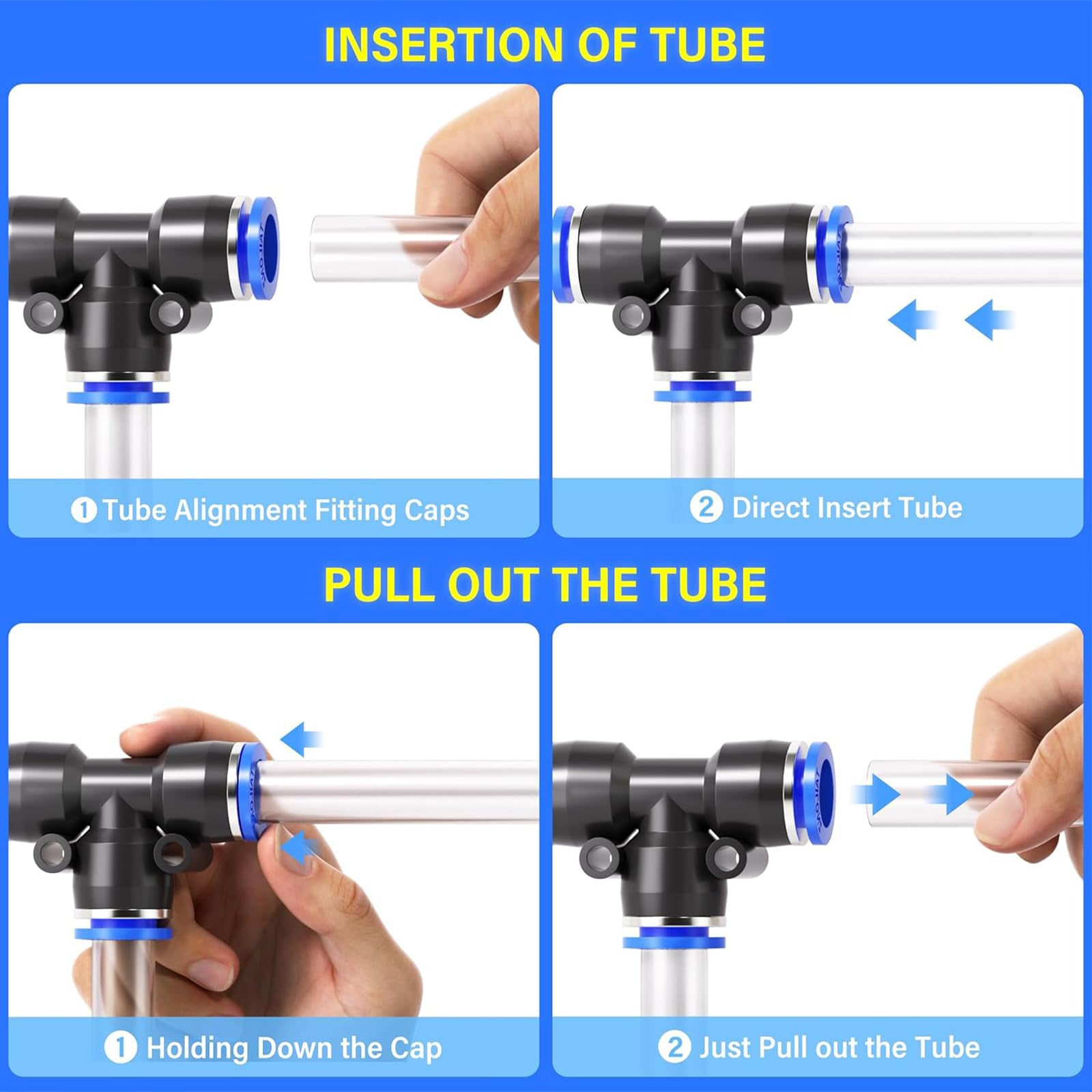 TAILONZ PNEUMATIC 8mm OD Tee Plastic Push to Connect Fittings 3 Ways Tube Connect Push Fit Push Lock PE-8 (Pack of 2)