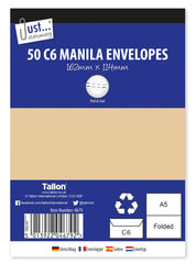 Tallon Just Stationery C6 Peel & Seal Manila Envelopes (Pack of 50), 4679