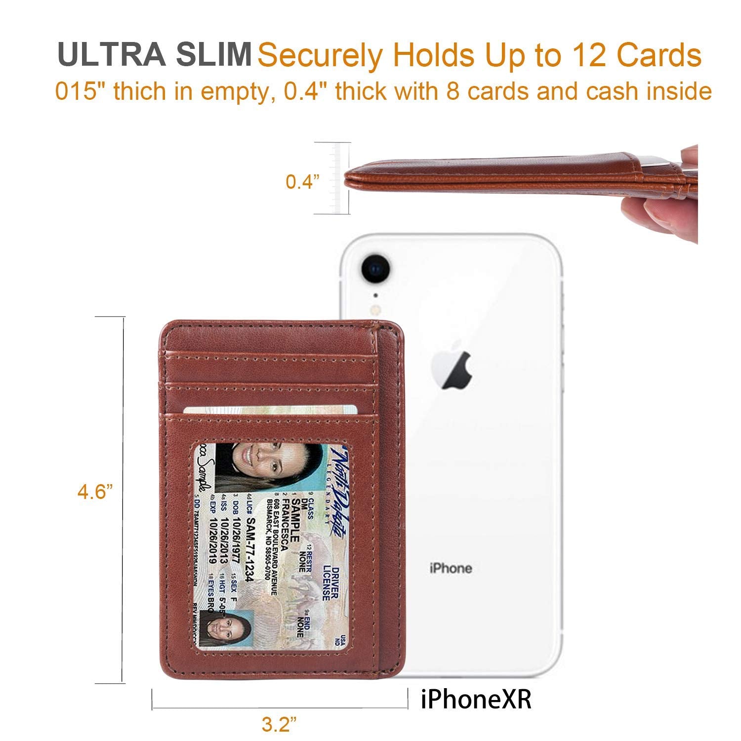 Teskyer Card Holder Wallet, Slim Credit Card Wallets, Minimalist, RFID Blocking, 1 ID Window, Holds up to 8 Cards, Brown
