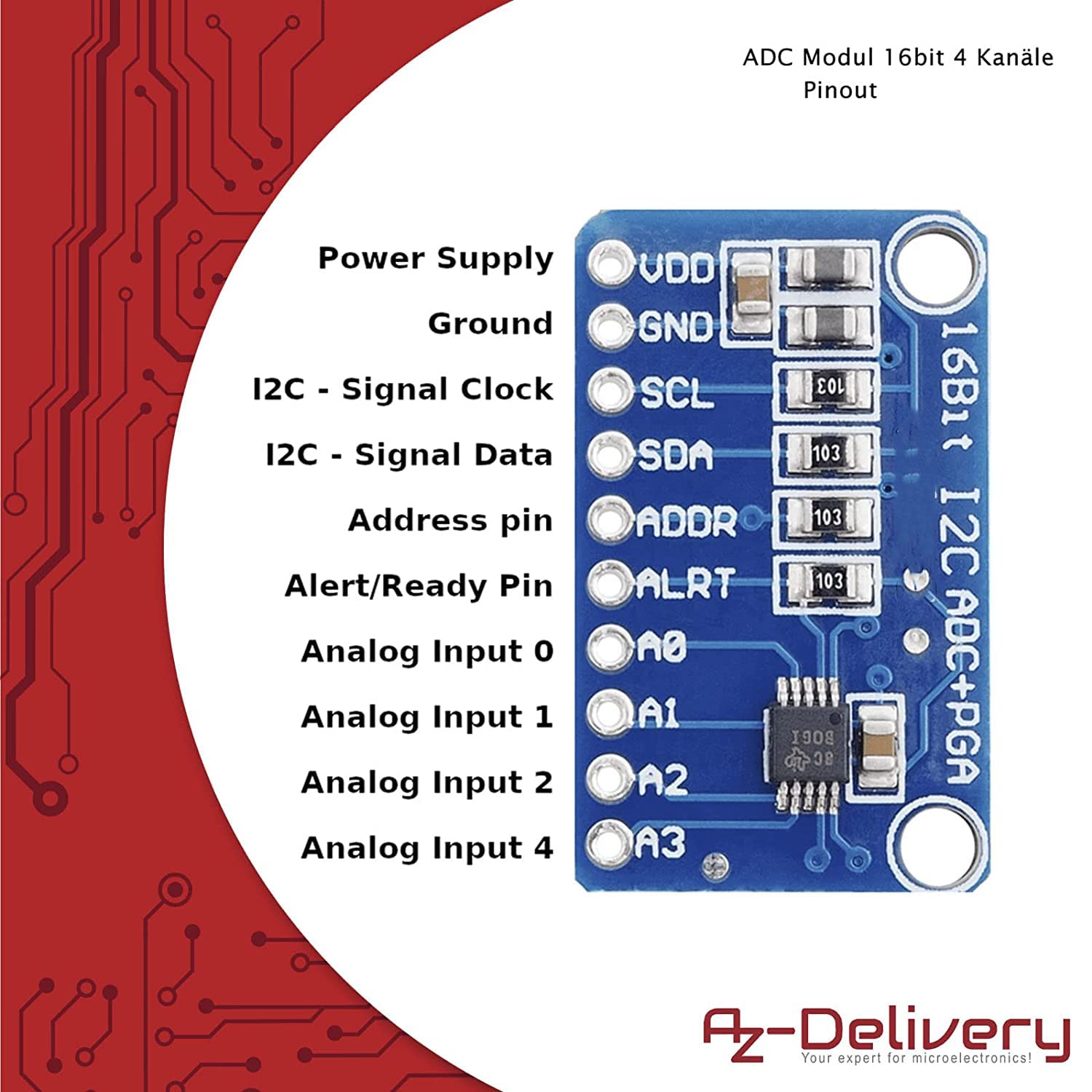 AZDelivery 5 x ADS1115 ADC Analog to Digital Converter 16bit 4-Channel Module compatible with Arduino and Raspberry Pi including E-Book!