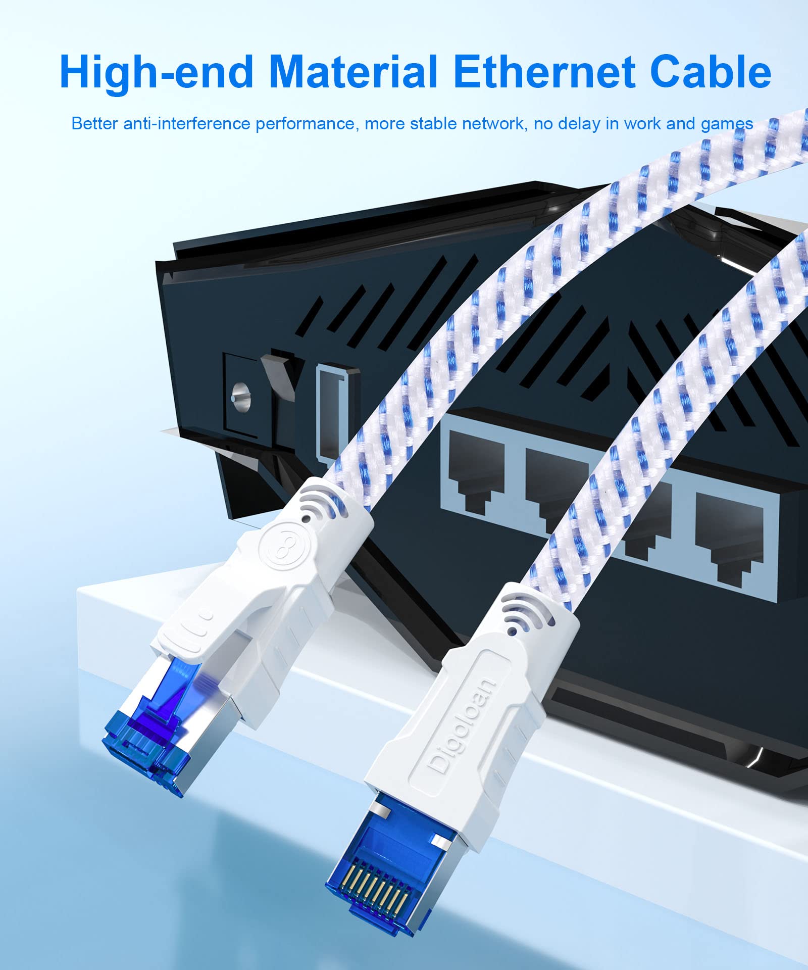 Ethernet Cable Cat 8, 1m 2m 3m 5m 10m 15m 20m 30m Internet Lan Network Cable, Cat8 40Gbps 2000MHz Gigabit S/FTP with RJ45 Connector for Ethernet Splitter, PS5, Xobx, Faster than Cat5e/Cat6/Cat 7(0.5m)