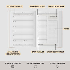 2024 Diary by Sorena - 2024 Diary A5 Week to View - Ideal Organiser and Weekly Diary for 2024 - To Do List, Journal or Planner - Student University Academic (Weekly, Brown)