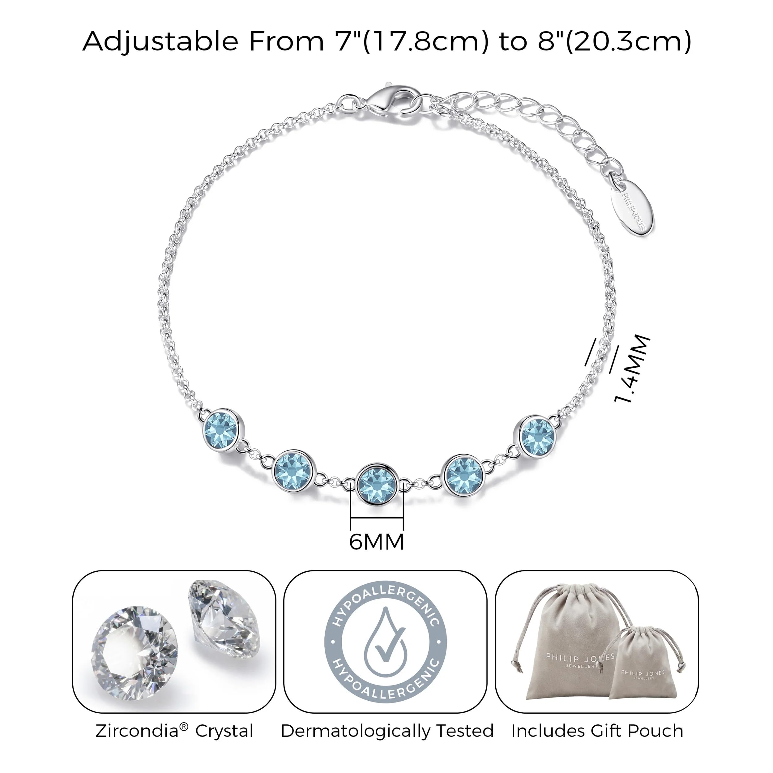 Philip Jones March Birthstone Bracelet Created with Aquamarine Zircondia® Crystals