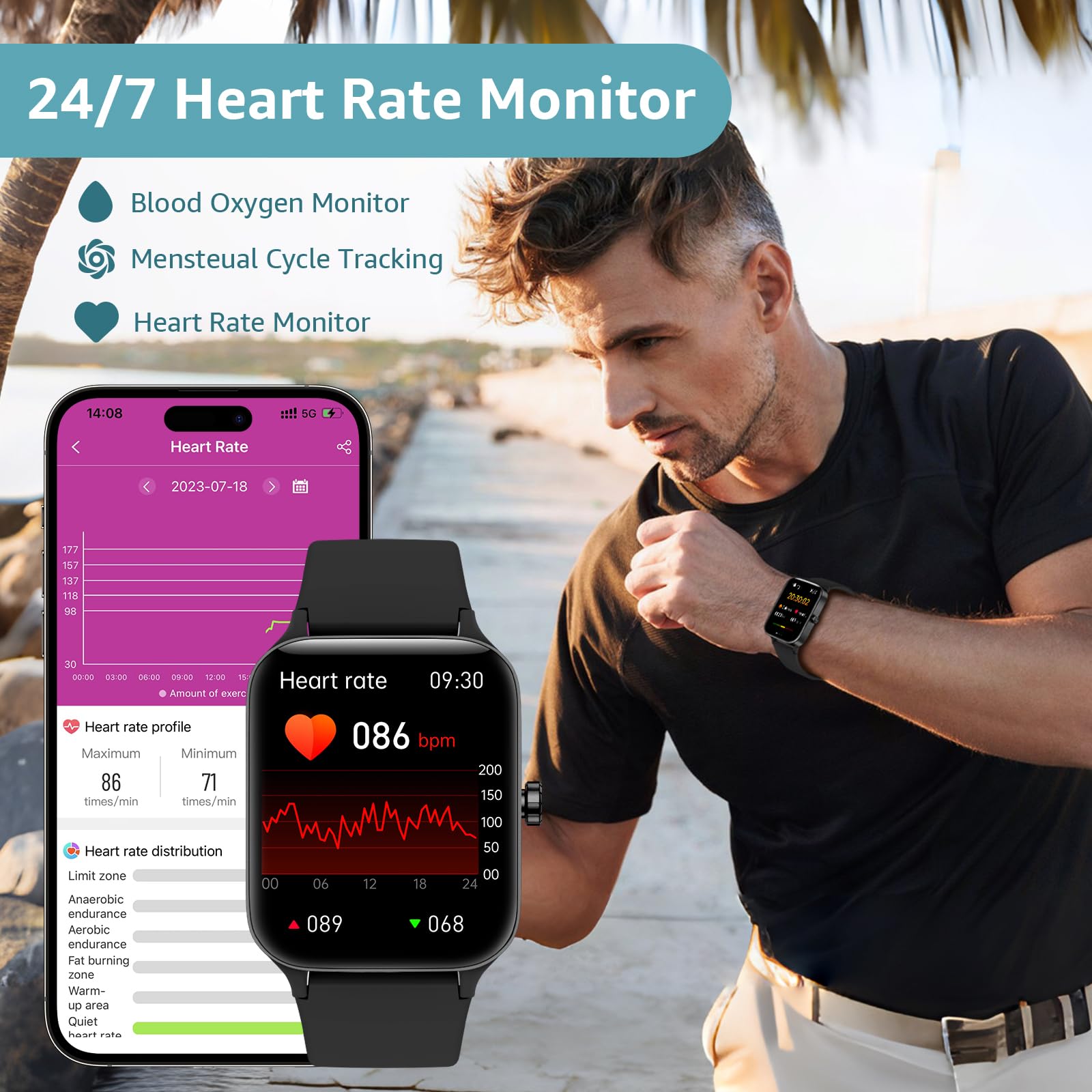 Smart Watch for Men Women Answer/Make Calls,1.95 inchesTouch Screen,Fitness Watch with SpO2 BP Heart Rate Sleep Moniter,140and Sport Modes Activity Traker,IP68 Waterproof Pedometer,Smartwatch for Android iOS