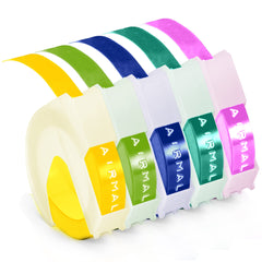 5X Compatible Dymo Embossing Tape Replace for Dymo Omega Tape S0717930 Junior S0717900 Tape, 9mm Light Yellow/Blue/Green/Pink/Purple Embossing Tape for Dymo Junior Omega Home Label Maker