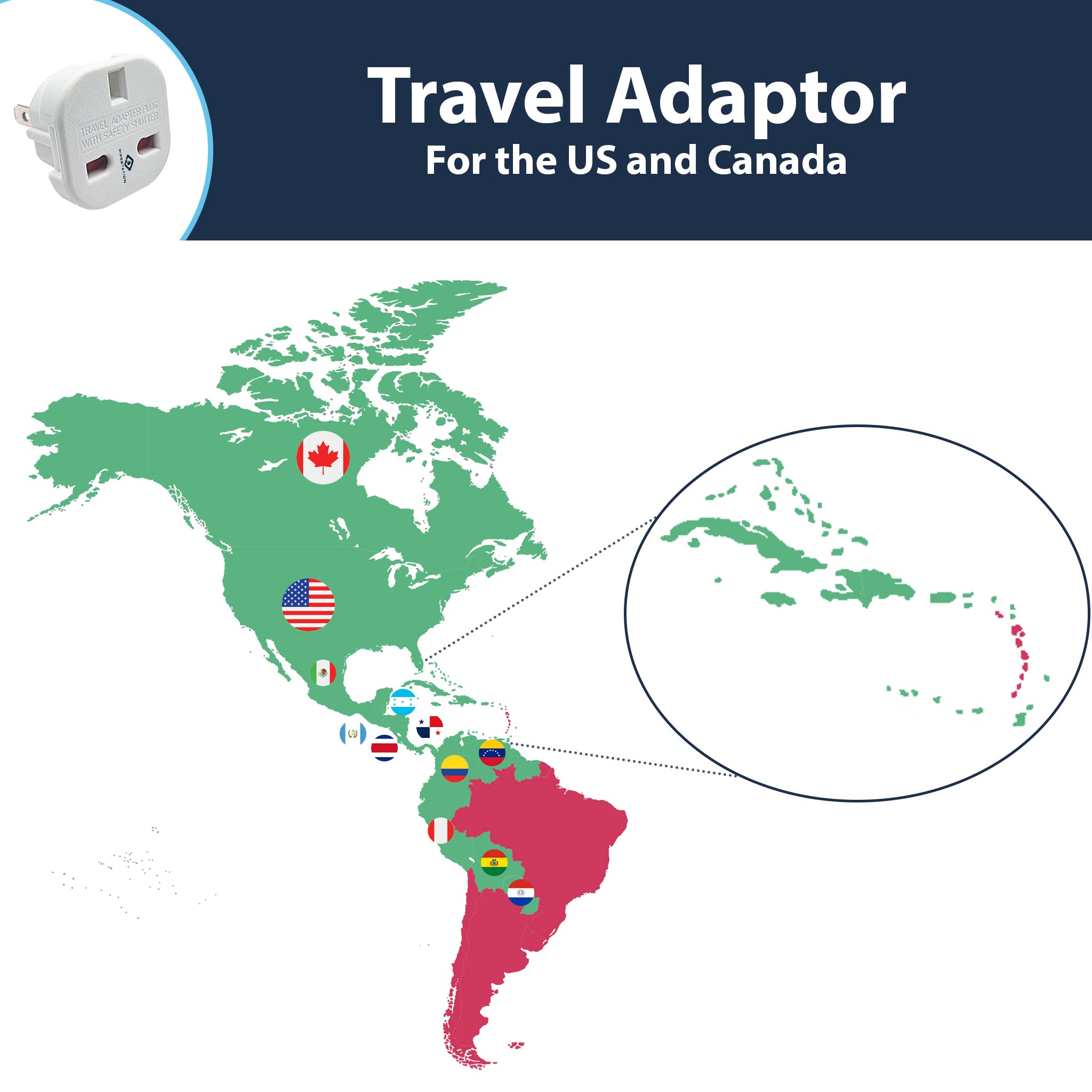 Pipestation UK to US Plug Adaptor x2 - UK to US Plug Adapter - UK 3 to American 2 Flat Pin - UK to USA plug adapter - UK to Japan Plug Adapter - Japan Travel Adapter for Jamaica Canada Mexico Thailand