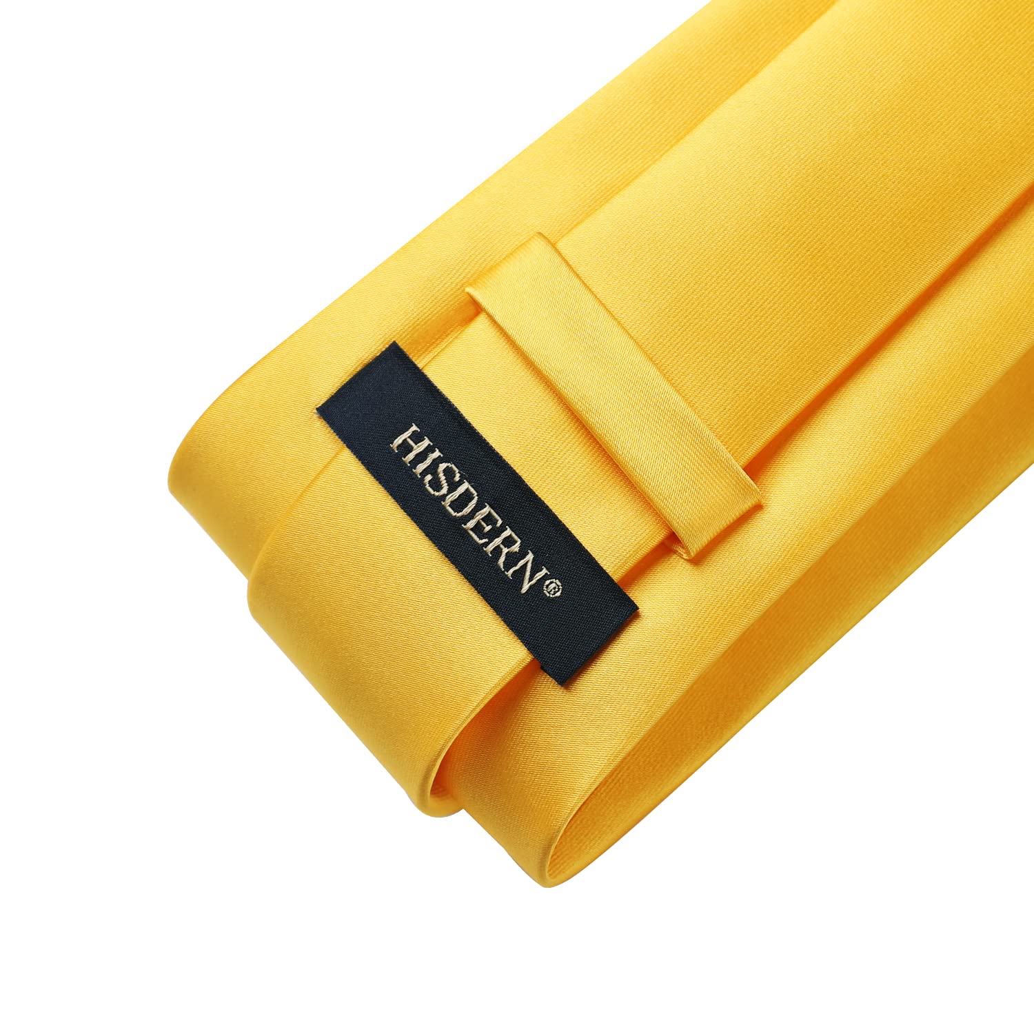 HISDERN Yellow Ties for Men Tie and Pocket Square Set Wedding Solid Color Tie on Clips Necktie Handkerchief For Business